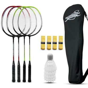 Imagem de Magicorange Conjunto de 4 raquetes de badminton para jogos de quintal ao ar livre, incluindo 4 raquetes, 4 petecas, 4 fitas de substituição e 1 bolsa de transporte (vermelho + verde)