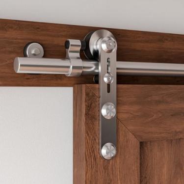 Imagem de TOIMIOTOIM Kit de ferragens para porta de celeiro deslizante de aço inoxidável de 2,8 m, deslize suavemente silenciosamente, fácil instalação, trilho de porta de celeiro resistente para porta de
