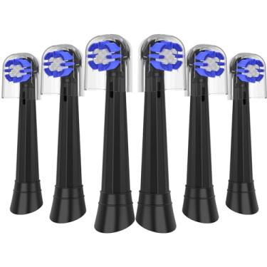 Imagem de Cabeças de escova de dentes de substituição compatíveis com escovas de dentes Oral-B - Cabeças de escova elétricas compatíveis com as séries IO 3/4/5/6/7/8/9/10, cerdas médias, pacote com 6, preto
