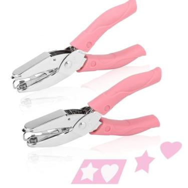 Imagem de Rongon Alicate de perfurador de papel em forma de estrela e coração, 1/10.2 cm, ferramenta de perfuração de furo único fofo com cabo macio, faça você mesmo para etiquetas, bilhete de roupas