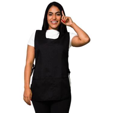Imagem de Kit 2 Avental Bata Oxford Liso Preto Frente e Costa Com 2 Bolsos Unifo