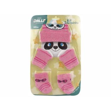 Imagem de Kit Touquinha Bebê, Luvinha E Meia Rn Bebê Recém - Dallf Meias, Rosa