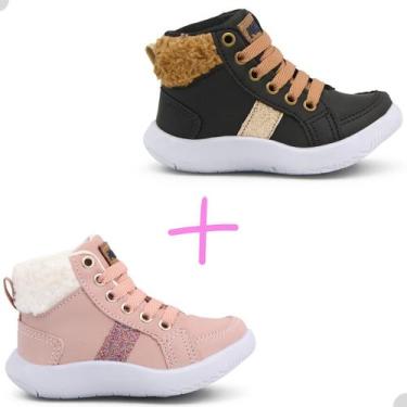 Imagem de Kit 2 Botas Infantil Feminina Pockey Kids, Preto, Rosa, 21