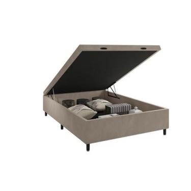 Imagem de Box Bau casal com pistão e alça suede bege 138cm - Italian