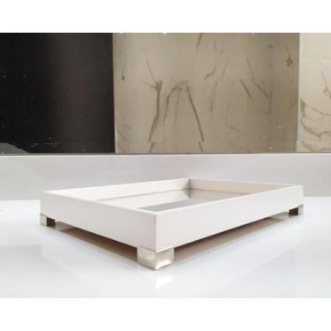 Imagem de Bandeja Lavabo B086 Banheiro Cozinha Difusor Mdf G Pé Prata Quadrado E