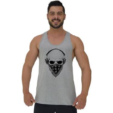 Imagem de Regata Menos Cavada Masculina MXD Conceito Caveira De Bandana, G, Cinz