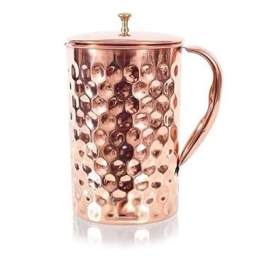 Imagem de Jarro de cobre puro com tampa, cobre sólido de tamanho grande, jarro de diamante de água de cobre, capacidade de 1600 ml, jarra de cobre para casa, hotéis e presentes
