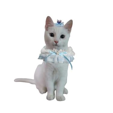 Imagem de Mokburrim Conjunto de roupa de festa de aniversário de cachorro gato chapéu de coroa e bandana de gaze para animais de estimação de médio e grande porte (azul)