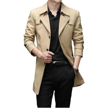 Imagem de Moda masculina longo trench coat masculino primavera e outono negócios casual trench coat cor sólida único, cáqui, xxl