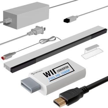 Imagem de PORTHOLIC 4 em 1 Wii - Conjunto de cabos de substituição Wii AC conversor Wii a HDMI barra de sensor de movimento com cabo e cabo de áudio e vídeo composto para Nintendo