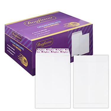 Imagem de Bonfasvo Pacote com 300 envelopes brancos de segurança, 22 x 30 cm, papel 120 g/m², envelopes autoselados para convites, fotos, documentos, arquivos