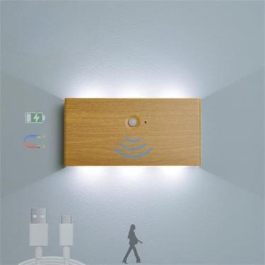 Imagem de Luminária de parede interna LED sem fio com sensor de movimento, arandelas de parede, recarregável por USB, alimentada por bateria, iluminação noturna magnética para loft, escada, sala de es
