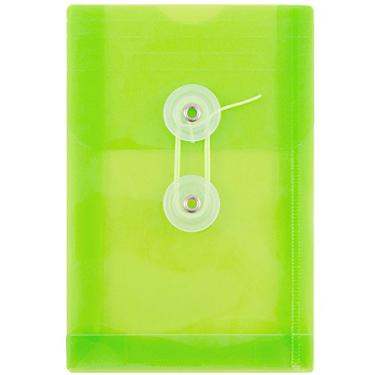 Imagem de Envelopes de plástico Jam Paper com fecho de botão e cordão – 10 x 16 – Verde limão – Pacote com 12