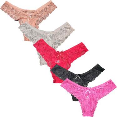 Imagem de Kit 5 Calcinha Em Renda Fristyle Microfibra Tanga Fio, GG, Preto