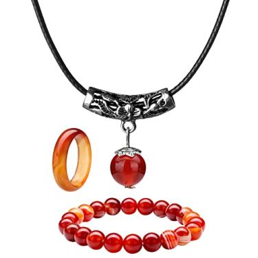 Imagem de Colar de cristal de cornalina para homens e mulheres, anéis de cornalina vermelha para aliviar a ansiedade, pulseira de pedras preciosas de cristal quartzo chacra pedras preciosas