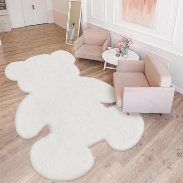 Imagem de TENNOLA Tapete grande de urso branco de 1,8 x 2,4 m, macio e fofo, pele de carneiro sintética, tapete felpudo fofo para berçário, crianças, meninas, quarto, estética, sala de estar, decoração de casa,