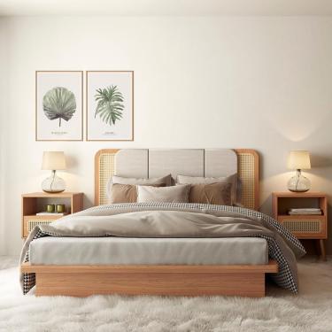 Imagem de Cabeceira Casal Curve Poliéster Cinza e Freijó