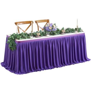 Imagem de Wish Care Saia de mesa roxa longa de 5,2 m para decorações de mesas retangulares – Saia de mesa plissada de poliéster resistente a vincos para escritório, chá de bebê, festa de aniversário, banquete