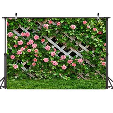 Imagem de AIIKES Fundo de fotografia de flores de 3,6 x 3,5 m primavera floral fundo de foto de folha verde pano de fundo de cerca de folha verde pano de fundo de noiva de casamento chá de bebê suporte de cabine de fotos de aniversário 11-453