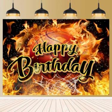 Imagem de Pano de fundo esportivo para decoração de festa de aniversário de basquete tema esportivo fogo paixão chama tiro fundo fotografia tema esportivo infantil faixa de festa de aniversário 1,5 x 0,9 m