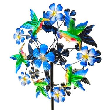 Imagem de Senflame Giradores De Vento Giratórios Lâmina Dupla Em Formato Beija-Flor, Jardim Para Áreas Externas, Estacas 38 Polegadas, Dccor, Cata-Ventos Metal Quintal E Gramado