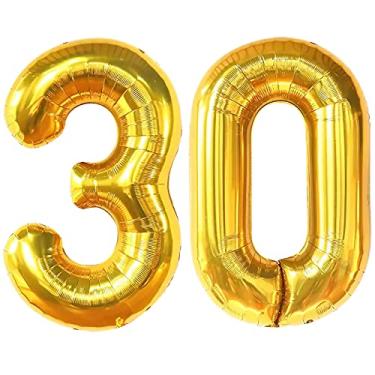 Imagem de 40 Inch 30 Balloon Numbers, 30th Birthday Balloons, Gold 30th Birthday Decorations for Women Him Her, Giant Dirty 30 Balloons for 30th Birthday Party Supplies and 30th Anniversary Event Decorations