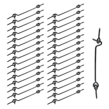 Imagem de Crapyt 30 peças de gancho de vento de metal preto para janela, gancho de escotilha de cabine, trava de olhal giratória, fecho de portão de porta de celeiro giratório com parafusos de montagem, para