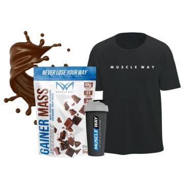Imagem de Kit Gainer Mass CHOCOLATE+ Camiseta Dry Fit + Coqueteleira- Muscle Way