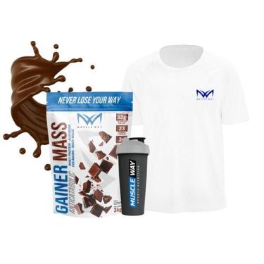 Imagem de Kit Gainer Mass CHOCOLATE+ Camiseta Dry Fit + Coqueteleira- Muscle Way