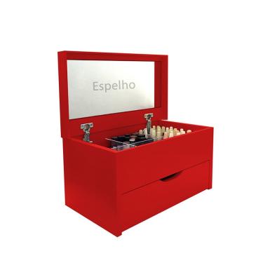 Imagem de Porta Maquiagem Caixa Organizadora Com Espelho Vermelho Laca