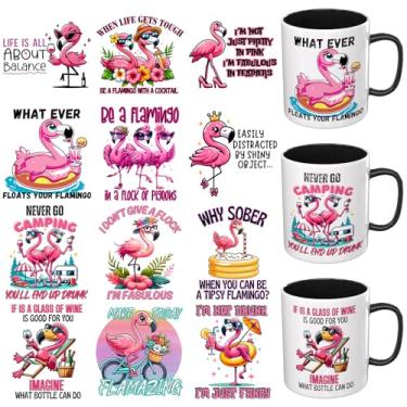 Imagem de Dorsbaby 12 peças Funny Flamingo UV DTF Cup Wrap UV DTF Papel de Transferência Adequado para Canecas, Óculos, Notebooks, Computadores, Mesas e Cadeiras, etc. Para Criatividade DIY, Alta Viscosidade UV