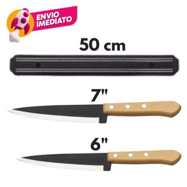 Imagem de Kit 03 Pç Barra Magnetica 50cm Suporte Organizador E 02 Facas Cabo Mad