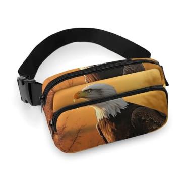 Imagem de Bolsa de cinto pochete bolsa de cintura dourada pôr do sol águia careca bolsas transversais para mulheres, bolsa de bumbum em todos os lugares, bolsa de cinto