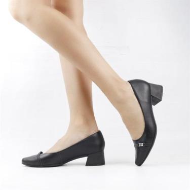 Imagem de Scarpin Salto Bloco Couro - USAFLEX, Preto, 36