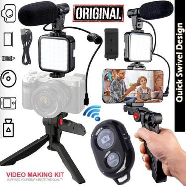 Imagem de Estabilizador de Mão Suporte Celular Câmera Luz Led Iluminação Microfo