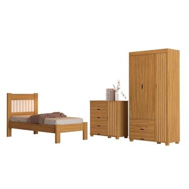 Imagem de Conjunto Roupeiro/Cômoda/Cama De Solteiro Bela Nature - VJ Móveis