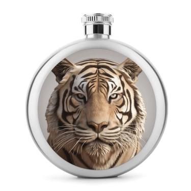Imagem de Cantil de aço inoxidável, impressão de cabeça de tigre, clássico, cantil, cantil, garrafa de viagem, garrafa portátil de metal