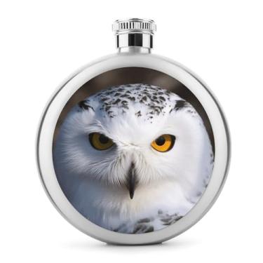 Imagem de Cantil de aço inoxidável, estampa de olhos de coruja da neve, frasco de metal, clássico, cantil, garrafa de viagem, garrafa portátil de licor