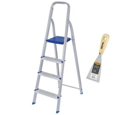 Imagem de Escada Doméstica 4 Degraus em Alumínio Até 120 KG 5102 MOR com Espátula SPARTA