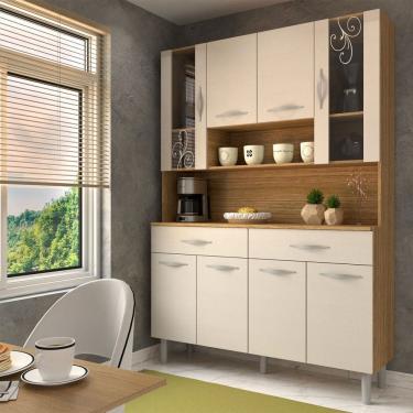 Imagem de Armário de Cozinha Kit 8 Portas 2 Gavetas com Vidro Freijó/Soft - Panorama Móveis