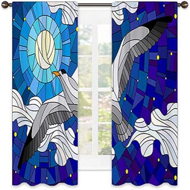 Imagem de Cortinas blackout abstratas com bolso para varão, imagem geométrica colorida fractal, tecido impermeável, cortinas blackout com absorção de som para decoração de sala de jantar/festa, L 106 x C 150 cm