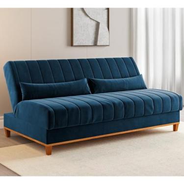 Imagem de Sofa Cama Veneza 1,80 Reclinável 3 Lugares Veludo Azul Casa Giulia, Az