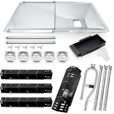 Imagem de Hiorucet Peças de reposição para churrasqueira a gás Dyna Glo 4 queimadores DGH450CRP, bandeja de graxa ajustável de 59,9 cm a 80,3 cm com bandeja de captação, placas de calor, tubos de queimador para