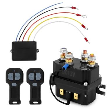 Imagem de QWORK Kit de controle remoto de guincho sem fio, contator de relé solenoide de guincho 12V 500A + 2 peças kit remoto de guincho sem fio de 12 V, para caminhão, quadriciclo, SUV