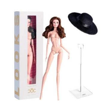 Imagem de Boneca Supermodelo De Pele Rosa De 32 Cm Com Suporte Chapéu De Lã Moda