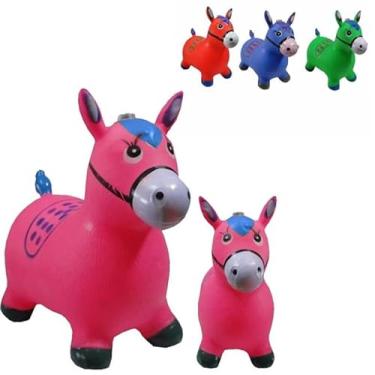 Imagem de Cavalinho Pula Pula Infantil Efeitos Sonoros Emite Luz Brinquedo Upa Upa Inflável para Crianças Resistente (Rosa, Padrão)