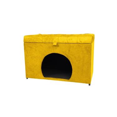 Imagem de Puff Baú Pet Casa P/ Cachorros E Gatos Em Suede - Amarelo