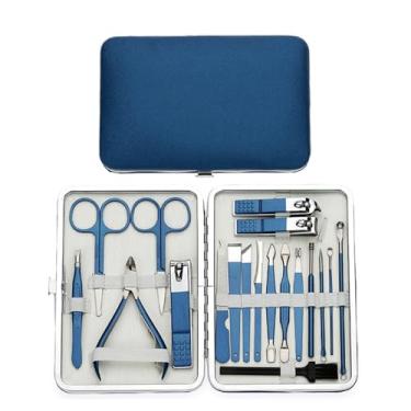 Imagem de Conjunto profissional de manicure - 18 peças - Kit de pedicure em aço inoxidável com alicate e cortador para paroníquia | Utensílios para cuidados com as unhas em casa e salão, azul