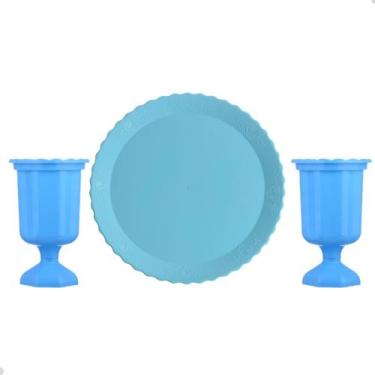 Imagem de Kit Festa Decoração Mesa Evento Bandeja 30cm E 2 Vasos Grego Para Doce