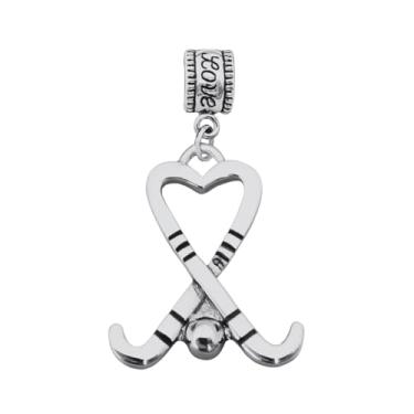Imagem de Pingente de coração de hóquei em campo – Pingente banhado a prata – Compatível com pulseiras Pandora, Troll, Chamilia e Europeias – Joias esportivas e acessórios, Small, Prata, Sem Pedra Preciosa